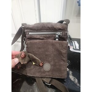 Kipling Crossbody Shoulder Bag Brown Nylon with Plush Monkey Keychain "BRYAN"